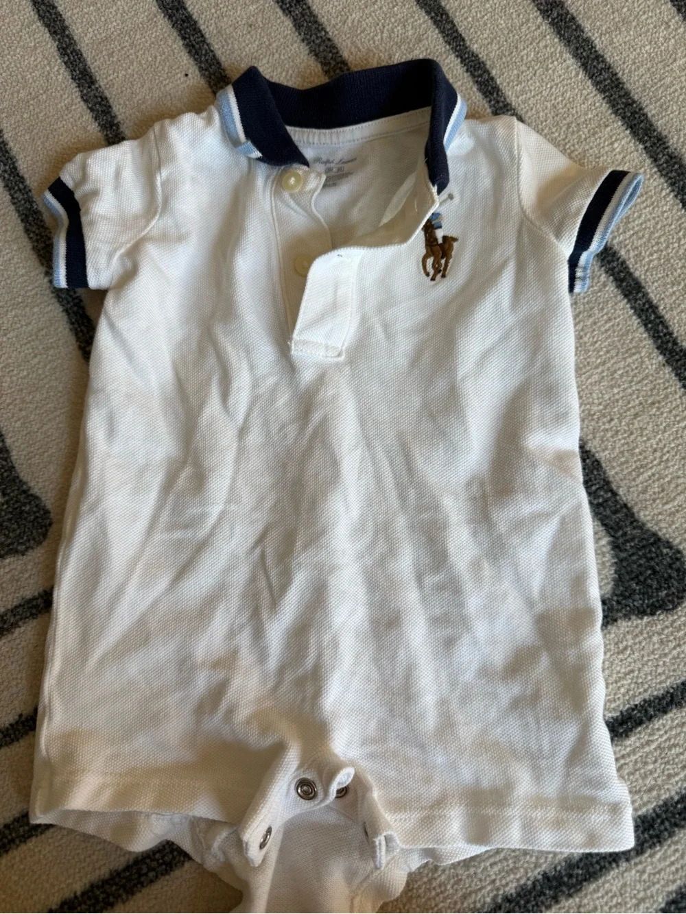 Ralph Lauren White Baby Romper with Navy Collar